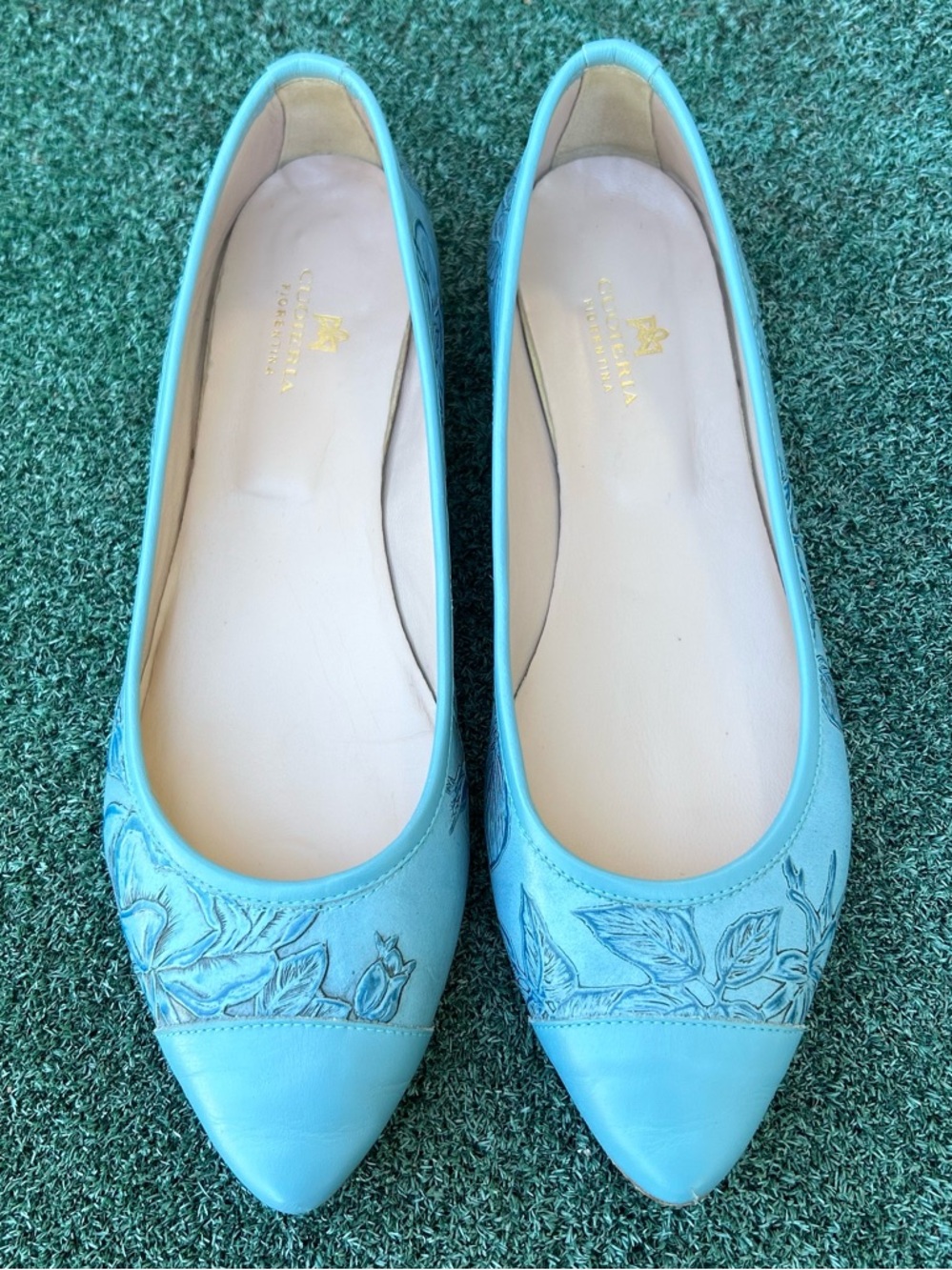 Cuoieria Fiorentina Pointed Toe Ballet Flat Leather Blue 42